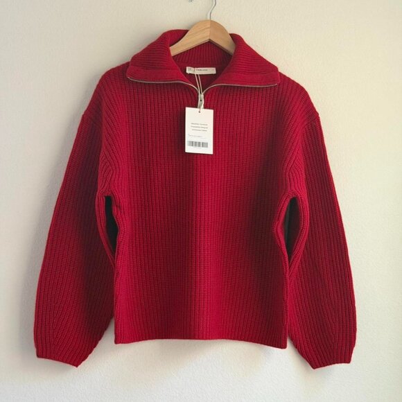 Everlane The Half-Zip Sweater in Luxe Merino in Berry Red, Size Medium - Picture 6 of 9
